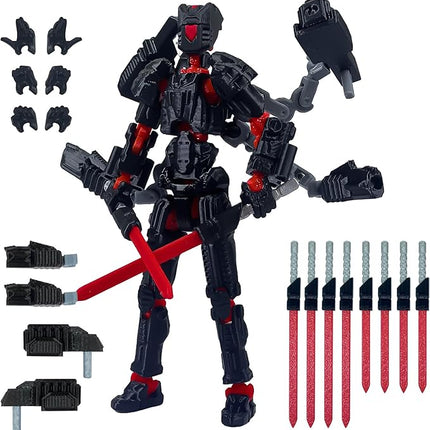Assembly Completed T13 Action Figure，T13 mision 13 figuras originales 3D Printed Toys Nova 13 Action Figures Desktop Decorations for Game Lovers Toy (Black Red, 5.5 Inch)