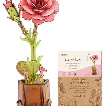 KAAYEE 3D Puzzles for Adults Flower-Carnation, Wooden Flowers Model Kit Set DIY Crafts to Build, Mother's Day/Botanical Collection/Ideal Creative Gift Ideas/Housewarming