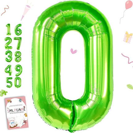 Smlpuame 40 inch Number Balloon 0-9 Green Large Number 0 Balloons,Digital Balloons for Birthday Party Celebration Decorations Supplies, Helium Foil Number Balloons for Wedding Anniversary