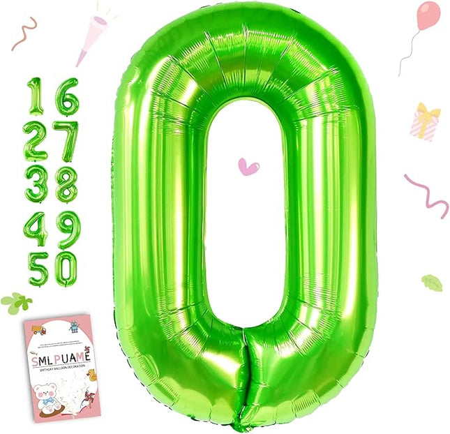 Smlpuame 40 inch Number Balloon 0-9 Green Large Number 0 Balloons,Digital Balloons for Birthday Party Celebration Decorations Supplies, Helium Foil Number Balloons for Wedding Anniversary
