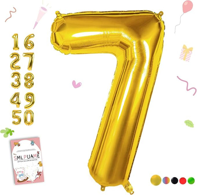 Smlpuame 40 inch Number Balloon 0-9 Gold Large Number 7 Balloons,Digital Balloons for Birthday Party Celebration Decorations Supplies, Helium Foil Number Balloons for Wedding Anniversary
