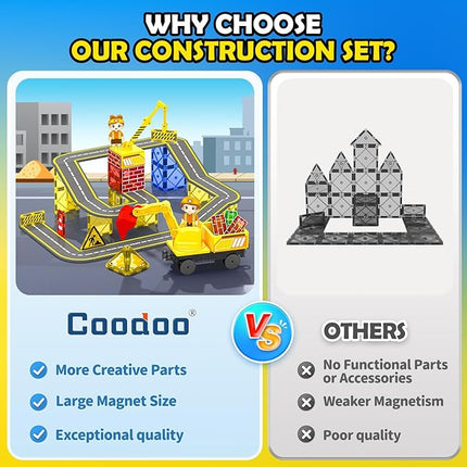 Magnetic Tiles Construction Set with Movable Excavator & Crane, STEM Magnetic Blocks Sensory Toys for Kids 3-5 Girls Boys Toys Age 4-6 6-8, Kids Games Outdoor Toy Birthday Gifts with Car