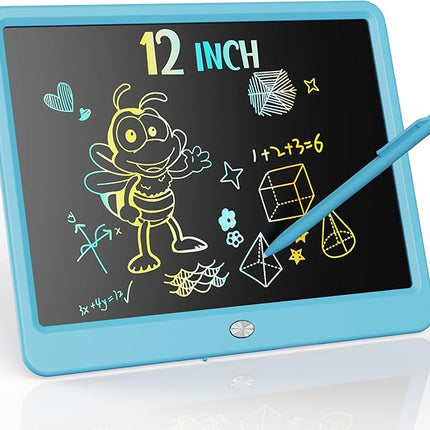 KOKODI LCD Writing Tablet, 12 Inch Colorful Toddler Doodle Board Drawing Tablet, Erasable Reusable Electronic Drawing Pads, Educational and Learning Toy for 3-6 Years Old Boy and Girls(Blue)