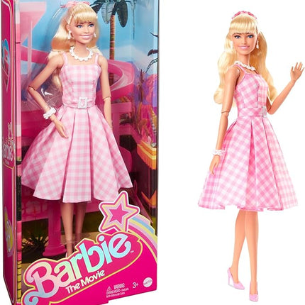 Barbie The Movie Doll, Margot Robbie as, Collectible Doll Wearing Pink and White Gingham Dress with Daisy Chain Necklace