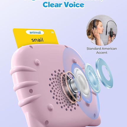 Talking Flash Cards for Toddlers 1 2 3 4 Year Olds, Montessori Language Learning with 224 Words, Pocket Speech Therapy and Autism Playthings, Children's Sensory Educational Device, Pink