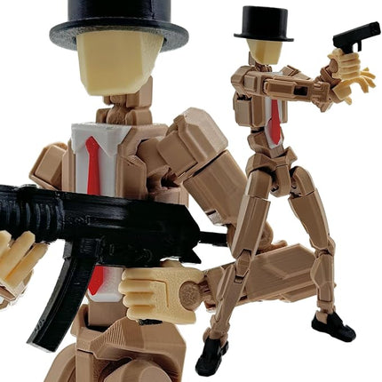 3D Printed 5.54-inch Multi-Jointed Action Figures Dummy13, Full Body Mechanical Movable Toy, Multiple Accessories, Hand Painted Figure, Desk Decoration, Creative Gifts (Gentleman Apricot)