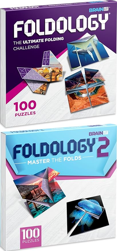 FOLDOLOGY 1&2 Combo Pack - Origami Puzzle Game for Kids, Teens, & Adults | Brain-Training, Travel-Friendly, Screen-Free Fun | Unique Gift for Ages 10+ & Puzzle Lovers | 200 Challenges
