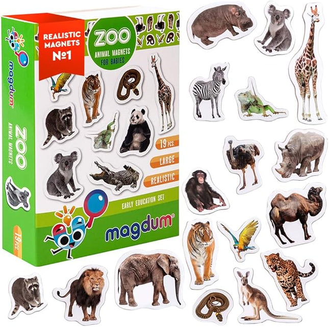 19 Fridge Magnets for Toddlers - Zoo Animal Magnets for Refrigerator - Real Zoo Animal Magnets for Children - Big Realistic Magnets for Kids - Learning Toy Set - Baby Educational Gift