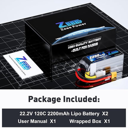 Zeee 6S Lipo Battery 2200mAh 22.2V 120C Soft Case Battery with XT60 Connector for RC Airplane Helicopter RC Car Truck Tank Drone Racing Hobby(2 Pack)