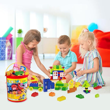 burgkidz 214-Piece Large Building Blocks for Toddlers with Storage Bucket – Big Bricks Compatible with Major Brands – STEM Educational Toys for Kids Ages 2-6, Boys & Girls (Classic Colors)