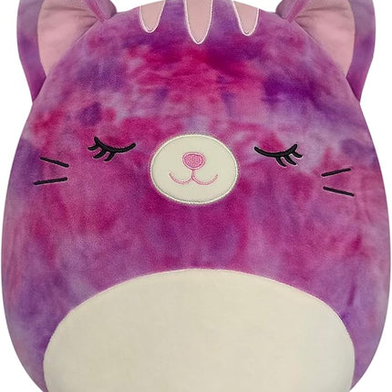 Squishmallows Original 14in Caeli The Pink Tie-Dyed Cat Holding Birthday Cupcake – Official Jazwares Plush (Large)