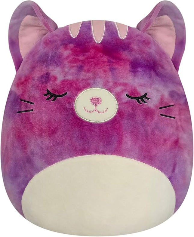 Squishmallows Original 14in Caeli The Pink Tie-Dyed Cat Holding Birthday Cupcake – Official Jazwares Plush (Large)