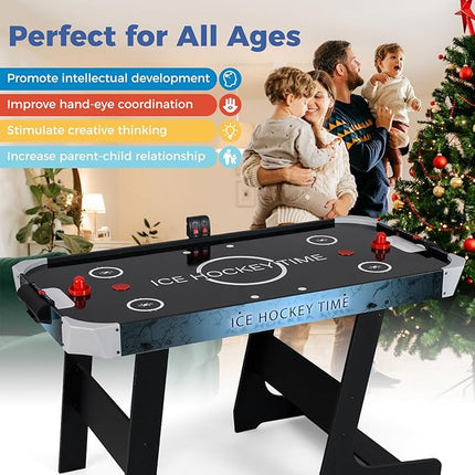 Goplus Foldable Air Hockey Table for Kids & Adults, 56 Inch Air Hockey Arcade Game Table with Digital LED Scoreboard, Powerful 12V Motor, 2 Pucks & 2 Pushers for Home, Office, Game Room