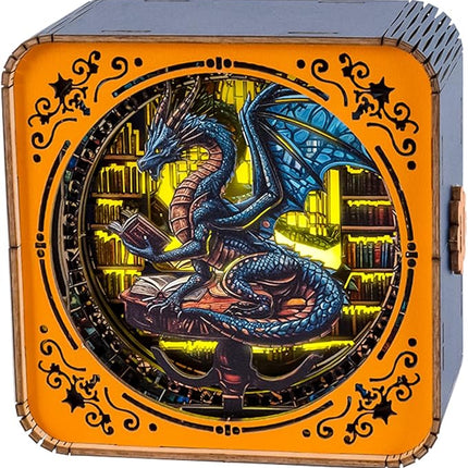 3D Puzzle Nightlight-DIY LED Light 3D Dragon Library Wooden Jigsaw Puzzle-Art Lamp and Craft Kits for Adults-Birthday Gifts Toys-Home Desk Decor Family Game