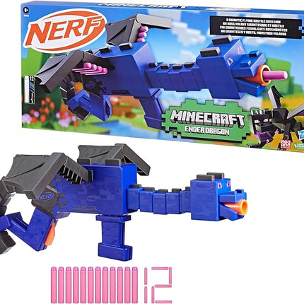 Nerf Minecraft Ender Dragon Blaster, 4-Dart Internal Clip, 12 Nerf Elite Foam Darts, Design Inspired by Minecraft Mob in the Game