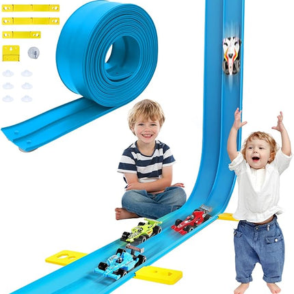 Ancaixin Flexible Race Track 17Ft Toys for Kids, Car Track with 4 Small Racecars Compatible with Hot Wheels and Diecast 1/64th Cars, Rolls Up Portable Racetrack, Birthday Gifts for Boys Girls Ages 3+