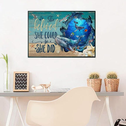 Ocean Jigsaw Puzzles 1000 Pieces for Adults, Majestic Whales & Inspirational Quotes, Motivational Sea Life Art Wooden Puzzle for Stress Relief, Empowering Home Decor