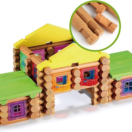 Wondertoys 269 Pieces Real Wood Logs Set Ages 3+, Classic Building Log Gift Set for Boys/Girls– Creative Construction Engineering - Top Blocks Game Kit - Preschool Education Toy