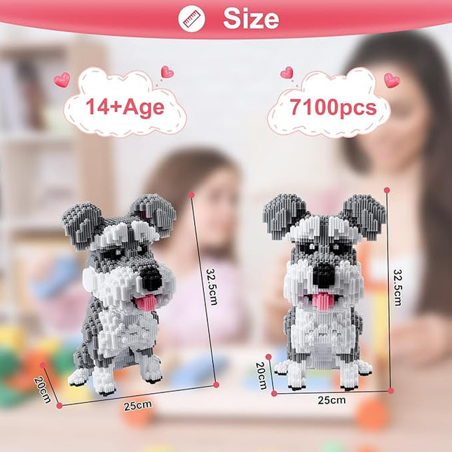 Schnauzer Dog Model Micro Building Blocks Set - Advanced 3D Puzzle for Adults, 7100-Piece Complex Animal Brick Building Kit, Collector's Display Toy for Teens 14+ Adults, Stress Relief Creative Gift
