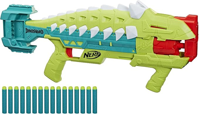 Nerf DinoSquad Armorstrike Dart Blaster, 8-Dart Drum, 16 Nerf Elite Darts, Anklyosaurus Dinosaur Design, Toys for 8 Year Old Boys and Girls and Up