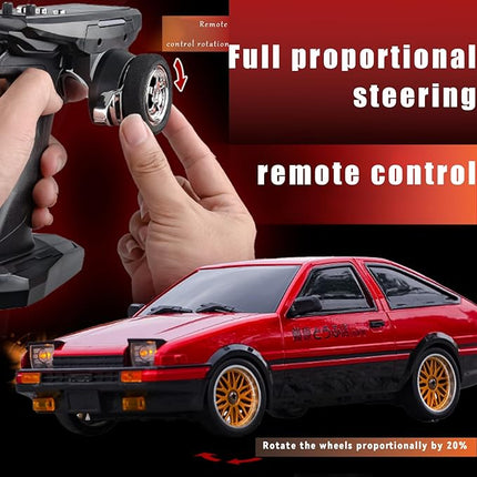 1:18 AE86 Model LD1801 RC Drift Car 1/18 2.4G Remote Control on Road ESP Gyroscope LED Mini RC Racing Cars (Red)