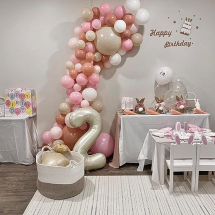 Smlpuame 40 Inch Beige Number 2 Balloons for 2nd Birthday Decorations Boys Girl, Giant Self-Sealing Cream Foil Number 0-10 White Sand Balloon for Women Men Party Anniversary Baby Shower Supplies