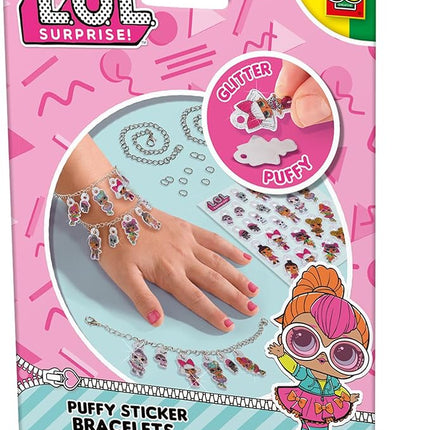 SES Creative 14190 - L.O.L. - Puffy Sticker Bracelets, Mix and Match Your own Charms, with Glitter, Complete Set for Children 6 Years and Older