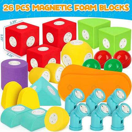 26 PCS Magnetic Foam Blocks for Kids, Large Magnetic Building Blocks for Toddlers 3+, Kids Bath Toys and Preschool STEM Educational Toys, Birthday for Boys & Girls 3 4 5 6+ Years Old