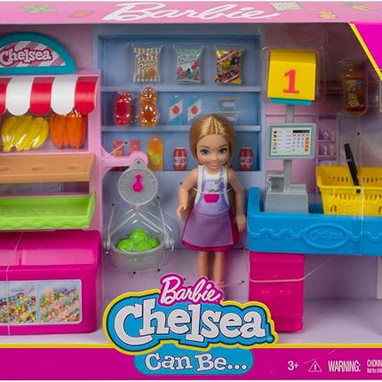 Barbie Chelsea Can Be Doll & Snack Stand Playset with 15+ Accessories Including Snack Stand, Register & Shopping Basket, Blond Doll