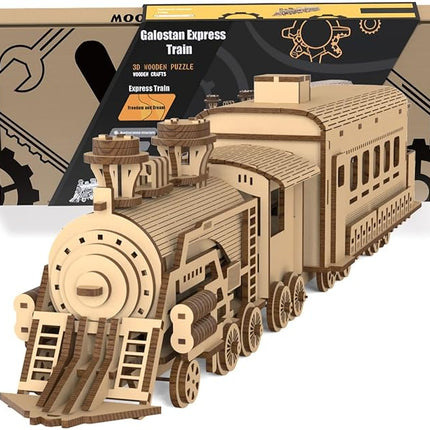 3D Wooden Puzzles for Adults, 242 PCS 3D Puzzles for Adults- Brain Teaser Wooden Puzzles for Father/Son, Gifts for Fathe/Son, Decompression 3D Puzzle Wood Models Kits (2.Locomotive Train)
