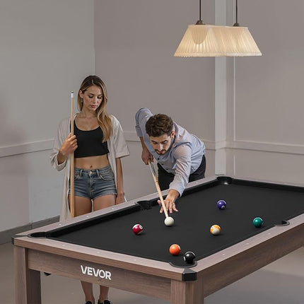 VEVOR 7ft Pool Table Combo Set, 3-in-1 Multi Game Billiards Tables with Dining Top and Ping Pong, 2 Benches for Storage and Accessories, Includes Ball Cue Rack Chalk Brush, for Family Recreation Room