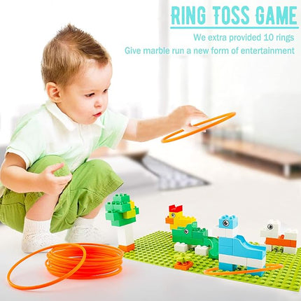 Marble Run Building Blocks for Kids Age 3-8, 128 Pcs STEM Building Bricks Set with Toss Ring Game, Educational Learning Toys for Toddlers Boys Girls Gifts- Compatible with All Major Brands