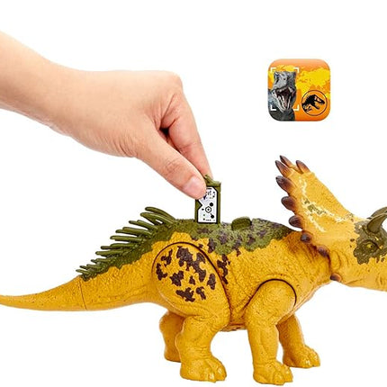 Mattel Jurassic World Wild Roar Dinosaur Toy with Sound & Attack Move, Regaliceratops Posable Action Figure Includes Digital Play, 11 inches Long