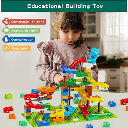 Dinosaur Marble Run Building Blocks STEM Toys for Kids Ages 3-8 | 127 Pcs Construction Set with 3 Dinos & Ball Run Track, 4 in 1 Modular Design Learning Toys for Boys Girls, Christmas Birthday Gift