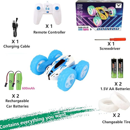 FREE TO FLY Remote Control Car For Boys: Kids RC Stunt Cars Toy with Headlights & WheelLights Double-Sided Driving 360°Flip Rotating Car Toys Gifts Presents for Boy Girls Age 6 7 8 9 10 11 12 Year Old