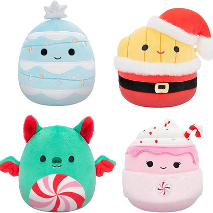 Squishmallows Original 5-Inch Holiday 4-Pack – Ethel Hot Chocolate, Floyd French Fries, Keiko Blue Christmas Tree, Ricardo Peppermint Bat – Official Jazwares Plush (Little)