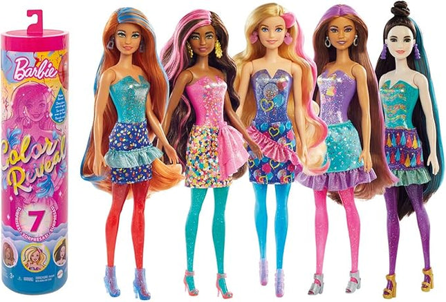 Barbie Color Reveal Doll & Accessories, Party Series, 7 Surprises, 1 Barbie Doll (Styles May Vary)