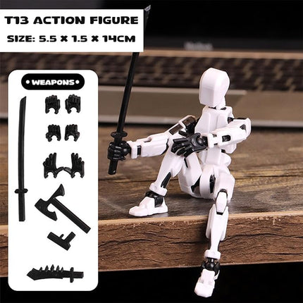 4-Pack Titan T13 Action Figures Set - Assembled Robot Anime Figures with Movable Joints - Fidget Toys for Boys and Girls (White, Yellow, Blue, Red)