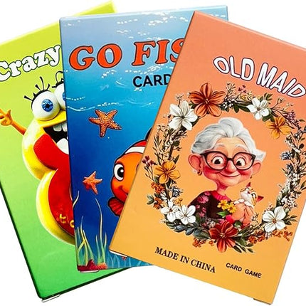 Card Games for Kids,Old Maid,Go Fish and Crazy 8's,3 Decks, Fun Family Classic Games, Holiday Birthday Gift