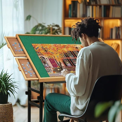 2000 Pieces Puzzle Table with Wheels, with Drawers and Cover, 40.16"x28.5" Adjustable Height & 45° Tilting, Puzzle Board for Adults