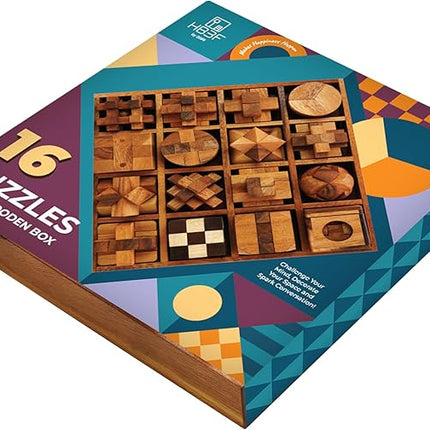 BSIRI 16 in 1 Wooden Brain Teaser Puzzles for Adults and Teens or Kids Interlocking 3D Mini Wood Mind Games Hand Puzzle Teasers Set Toys Coffee Table Games Gift