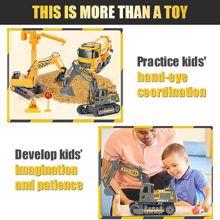 DOUBLE E Remote Control Excavator Toy Construction Toys Tractor Rechargeable Battery RC Vehicles Electric Truck Sandbox Digger Toys for Boys Girls Kids, Gray