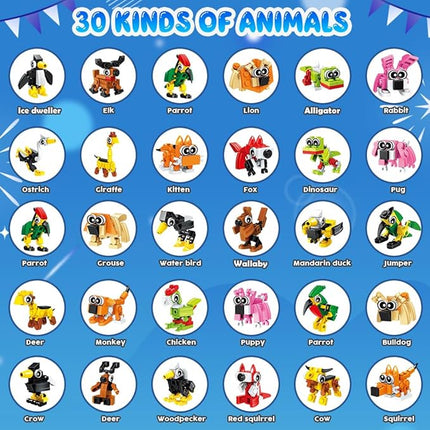 30 Pack Party Favors for Kids, 750 PCS Animals Building Block Toy for Goodie Bag Stuffers, Classroom Student Prizes Easter Gift Children's Day Birthday for Kids Boys Girls Ages 6-12+