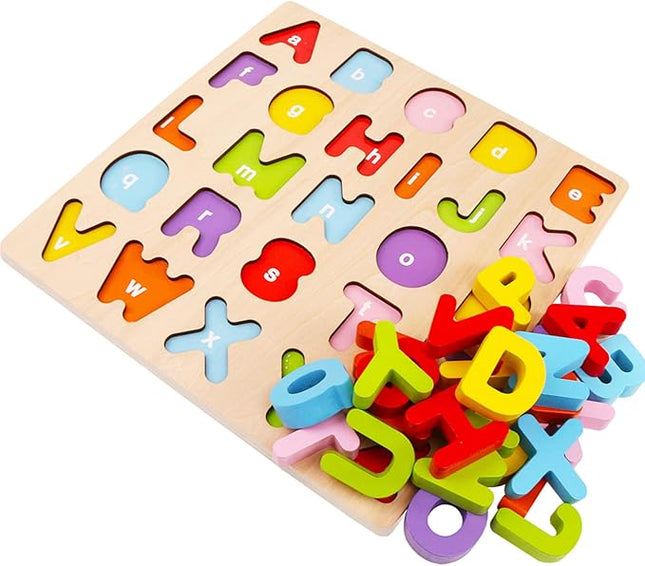 Alphabet Puzzle, WOOD CITY ABC Letter Puzzles for Toddlers1 2 3 Years Old, Educational Learning Toys for Toddlers, Alphabet Toys with Puzzle Board & Letter Blocks, Best Surprise for Girls and Boys