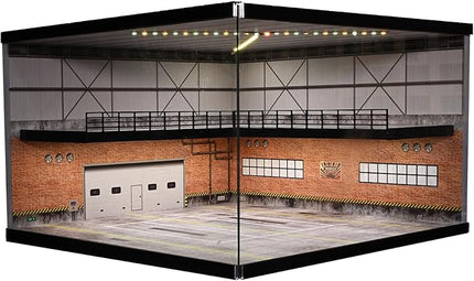 1/64 Model Car Display Case,Fits for 1/64 Hot Wheels Diecast Model Car,Diorama Double Decker Car Showroom Garage Model with Dimmable LED Lighting City Car Parking Lot Scene Model Collection (C)