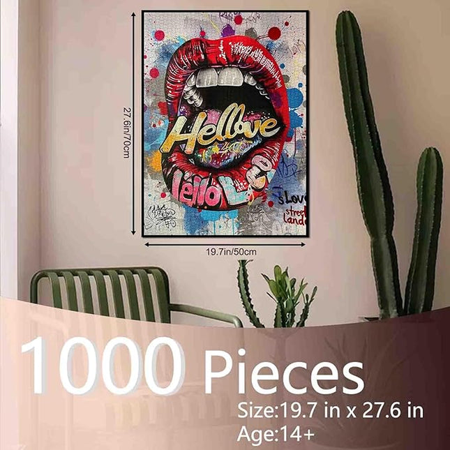 Street Graffiti Jigsaw Puzzle Love Sign Red Lips 1000 Piece Jigsaw Puzzles for Adults Challenging Family Activity Games Colorful DIY for Home Decor 20 x 27 Inch