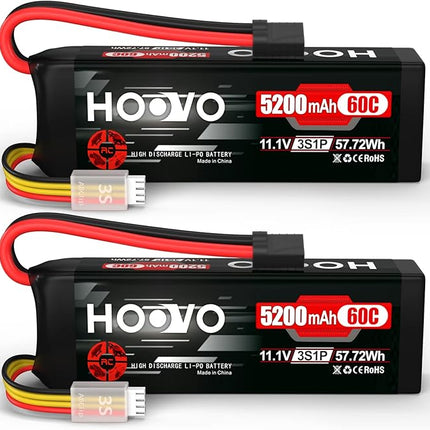 HOOVO 11.1V 3S LiPo Battery 5200mAh 60C with Tr Plug for RC Car RC Truck Airplane Helicopter Boat Car Racing RC Hobby (2 Packs