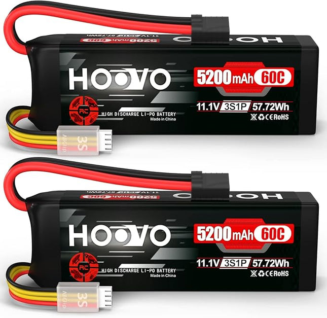 HOOVO 11.1V 3S LiPo Battery 5200mAh 60C with Tr Plug for RC Car RC Truck Airplane Helicopter Boat Car Racing RC Hobby (2 Packs