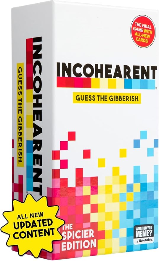 WHAT DO YOU MEME? Incohearent, The Guess The Gibberish Party Game by Relatable, A Funny Card Game for Adults, Great for Game Night Games, Includes 400 Cards, Instructions, and 1 Sand Timer