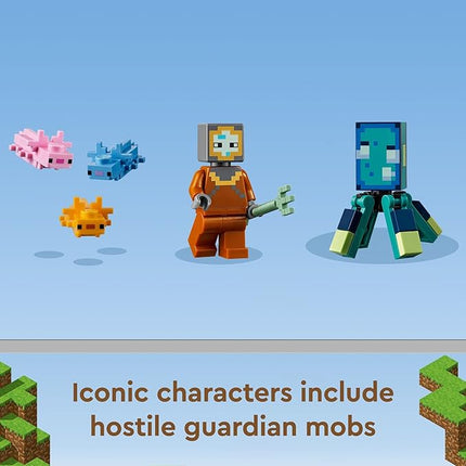 LEGO Minecraft The Guardian Battle Toy Building Set 21180 Underwater Ocean Theme with Minecraft Mobs Figures, Build a Coral Reef, Find Hidden Treasure, Birthday Gifts Idea for Kids, Boys, Girls Age 8+